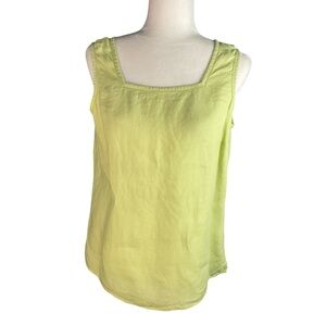 Talbots Lime Green Irish Linen Square Neck Sleeveless Tank Top Size 12